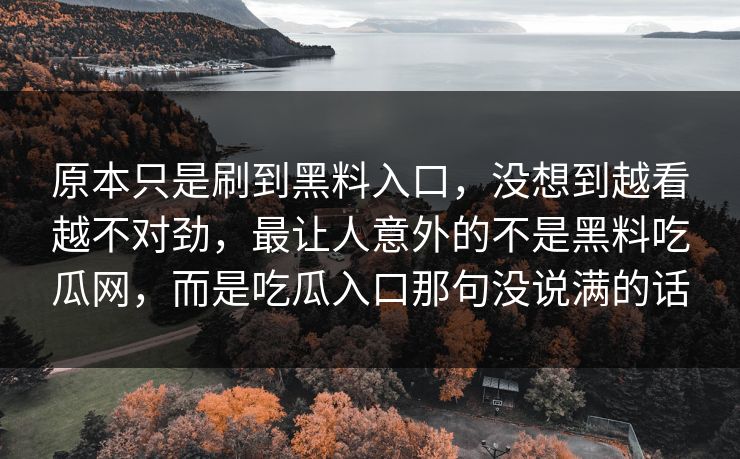 原本只是刷到黑料入口，没想到越看越不对劲，最让人意外的不是黑料吃瓜网，而是吃瓜入口那句没说满的话