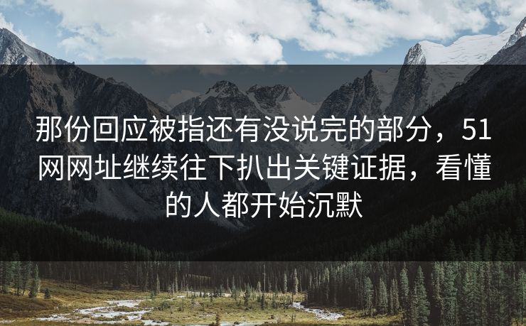 那份回应被指还有没说完的部分，51网网址继续往下扒出关键证据，看懂的人都开始沉默