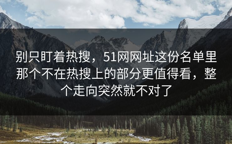 别只盯着热搜，51网网址这份名单里那个不在热搜上的部分更值得看，整个走向突然就不对了